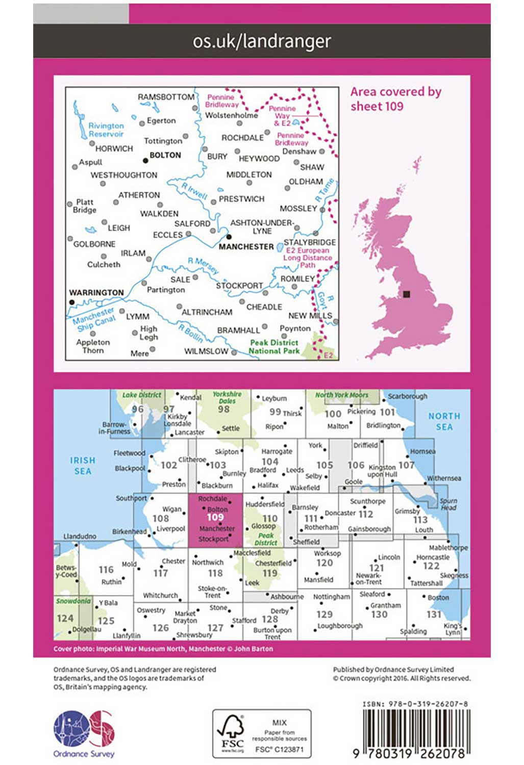 Ordnance Survey Manchester, Bolton & Warrington - Landranger 109 Map