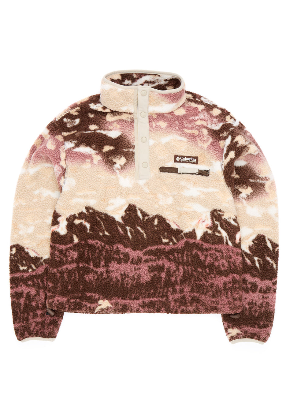 Columbia Women's Helvetia Printed Cropped Half Snap Fleece - Tobacco Sisters, Dark Stone