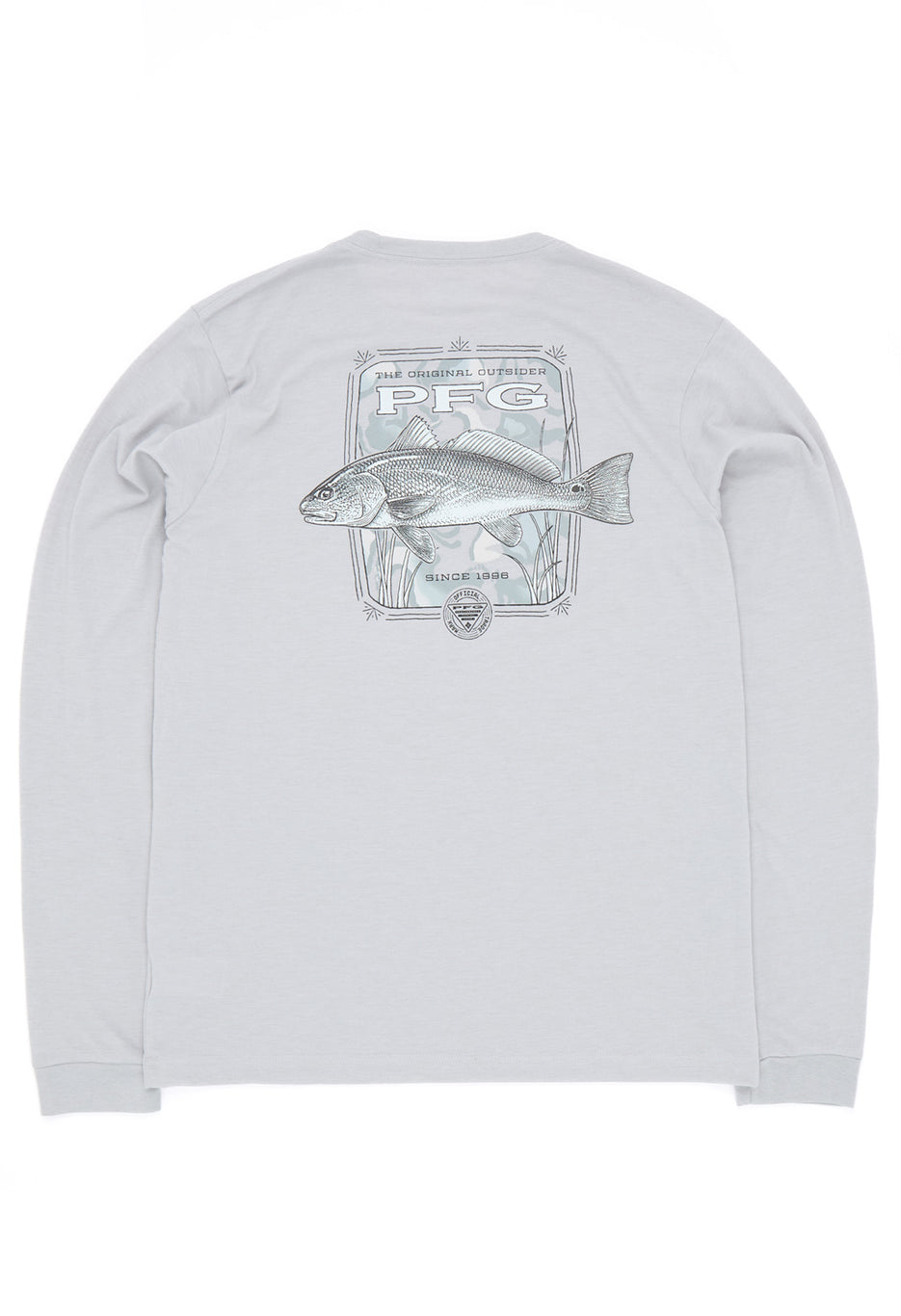 Columbia Men's PFG Uncharted Graphic Long Sleeve T-Shirt - Cool Grey Heather, Redfish Swamplands
