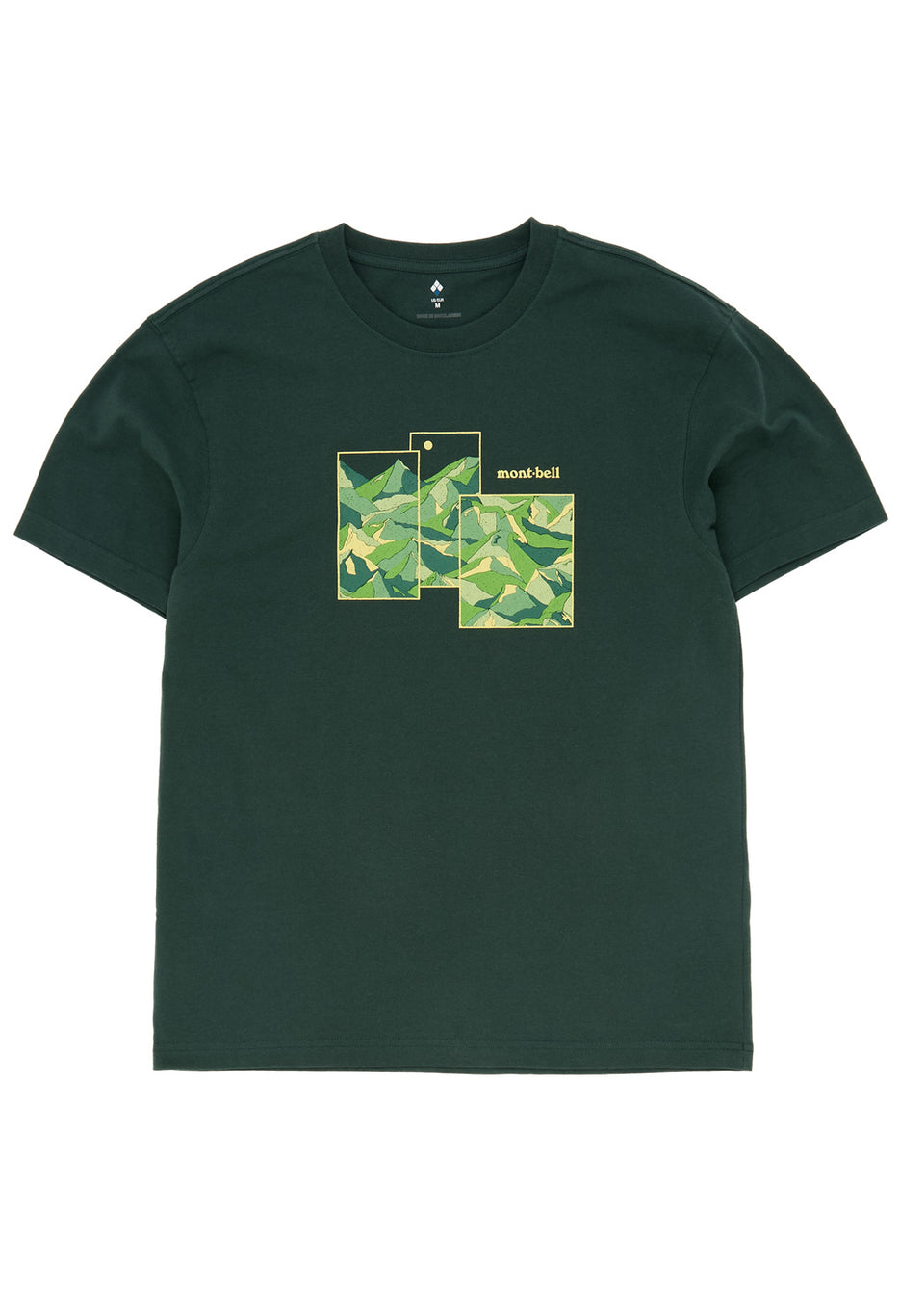 Montbell Men's Pear Skin Cotton Mountain Range T-Shirt - Dark Green