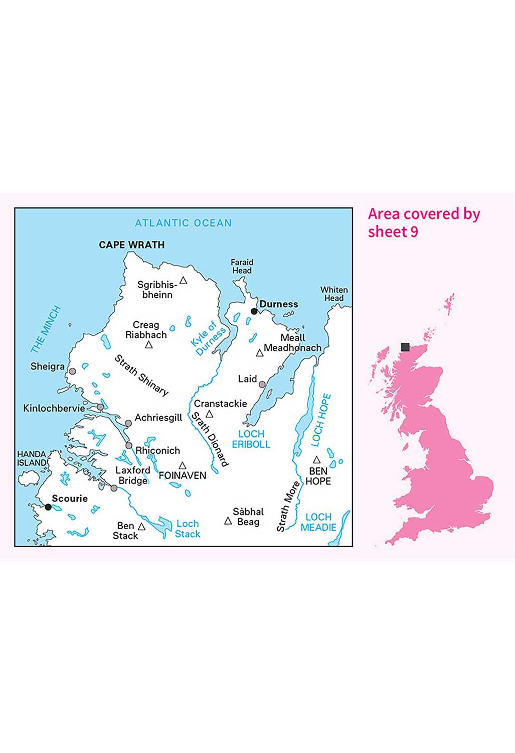 Ordnance Survey Cape Wrath, Durness & Scourie - Landranger 9 Map