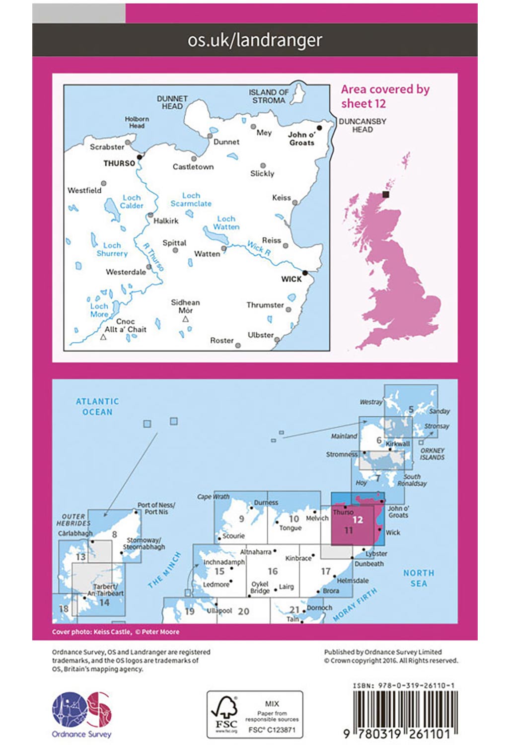 Ordnance Survey Thurso, Wick & John O'Groats - Landranger 12 Map
