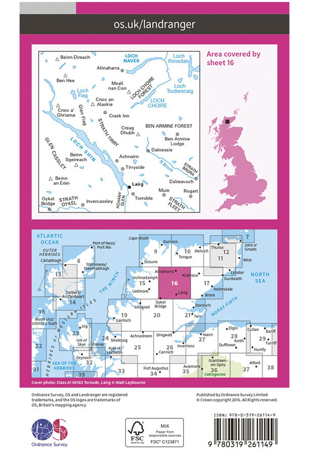 Ordnance Survey Lairg, Loch Shin & Loch Naver - Landranger 16 Map ...