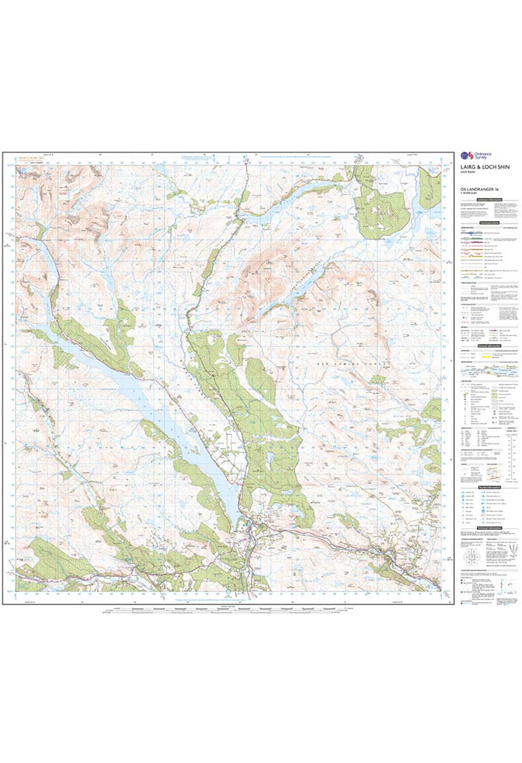 Ordnance Survey Lairg, Loch Shin & Loch Naver - Landranger 16 Map ...