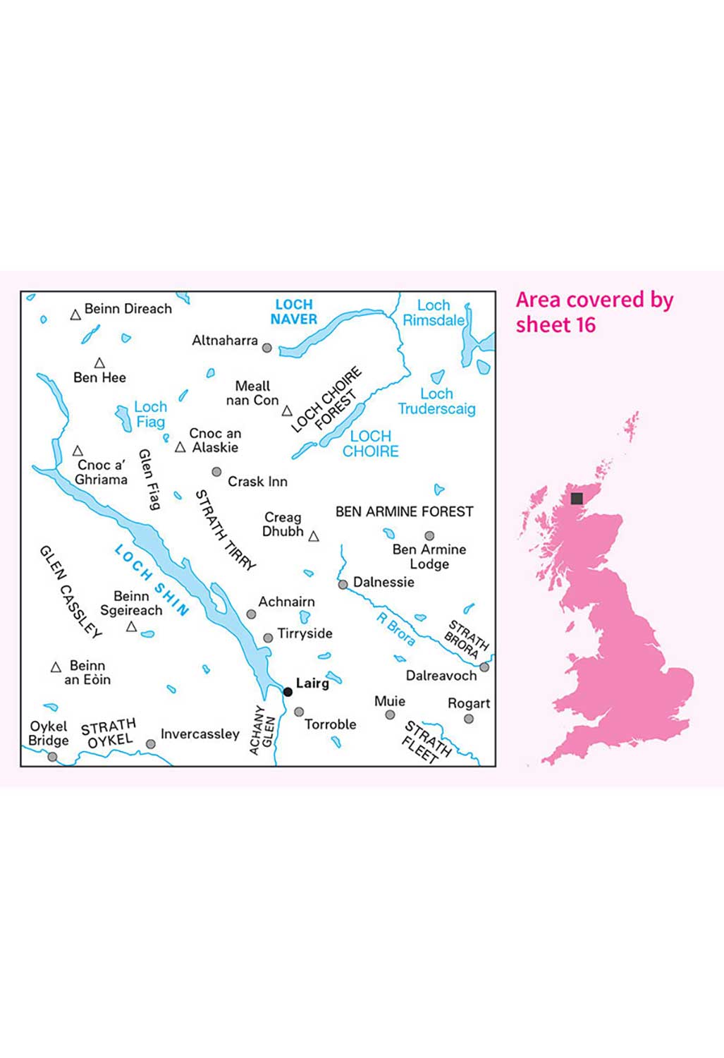 Ordnance Survey Lairg, Loch Shin & Loch Naver - Landranger 16 Map ...