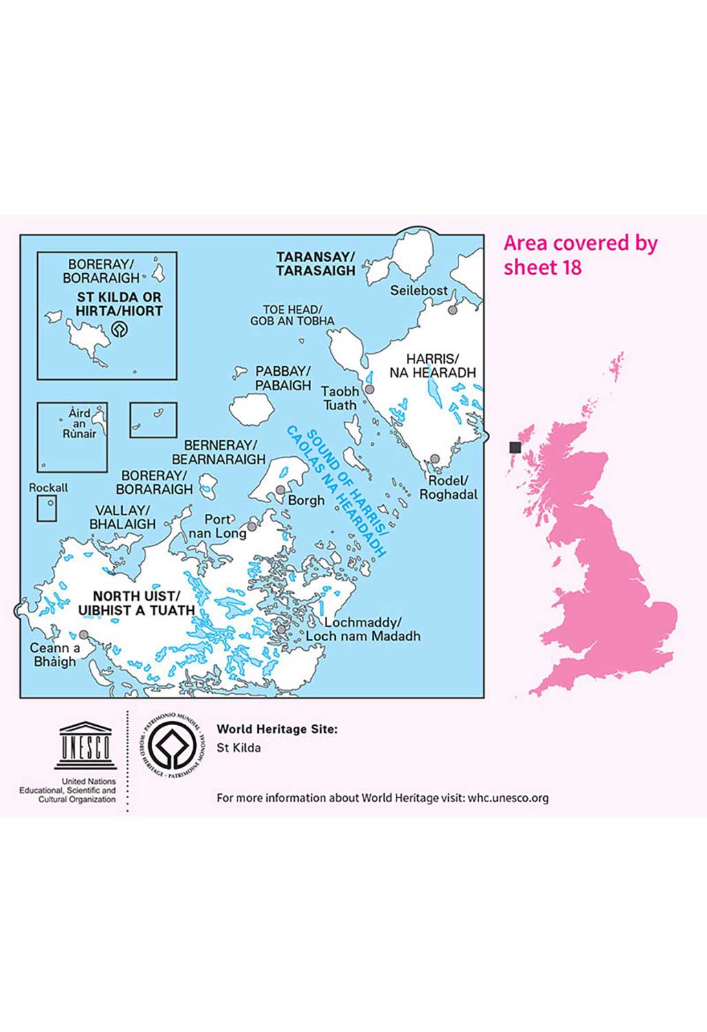 Ordnance Survey Sound of Harris, North Uist, Taransay & St Kilda - Landranger 18 Map