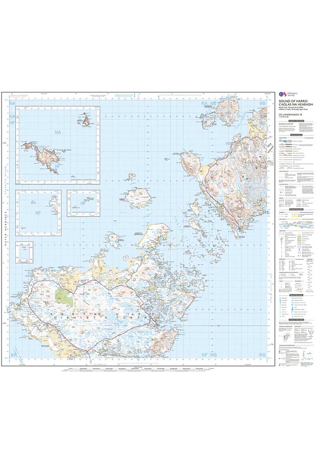 Ordnance Survey Sound of Harris, North Uist, Taransay & St Kilda - Landranger 18 Map