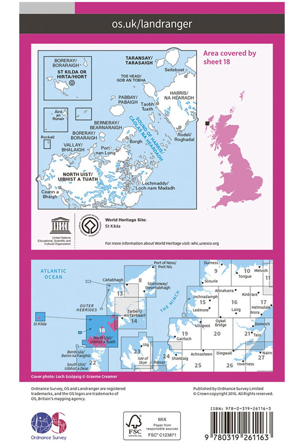 Ordnance Survey Sound of Harris, North Uist, Taransay & St Kilda - Landranger 18 Map