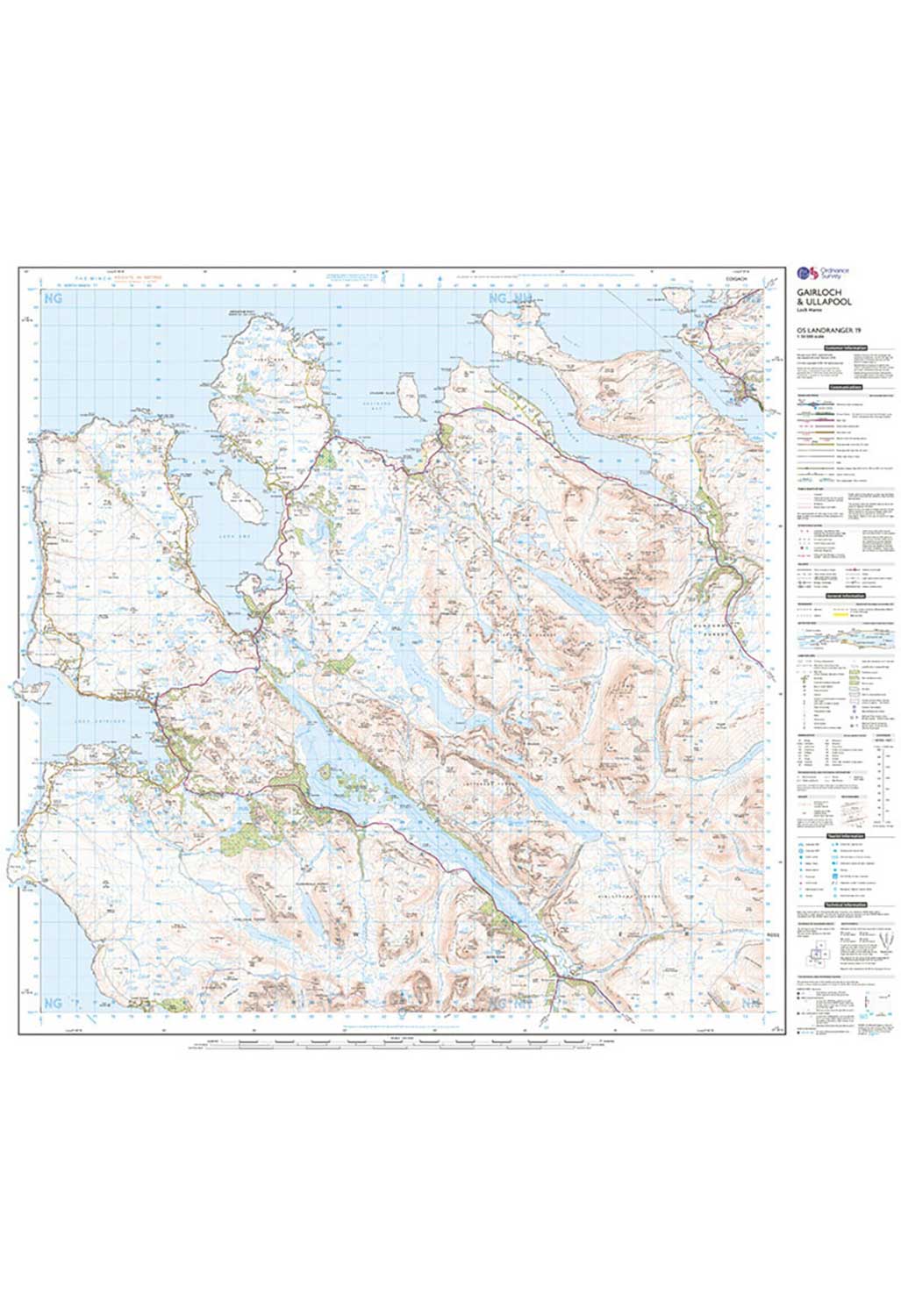 Ordnance Survey Gairloch & Ullapool, Loch Maree - Landranger 19 Map