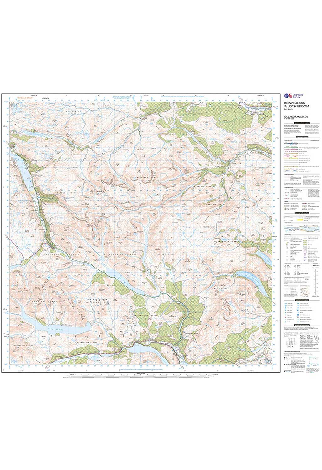 Ordnance Survey Beinn Dearg, Loch Broom & Ben Wyvis - Landranger 20 Map