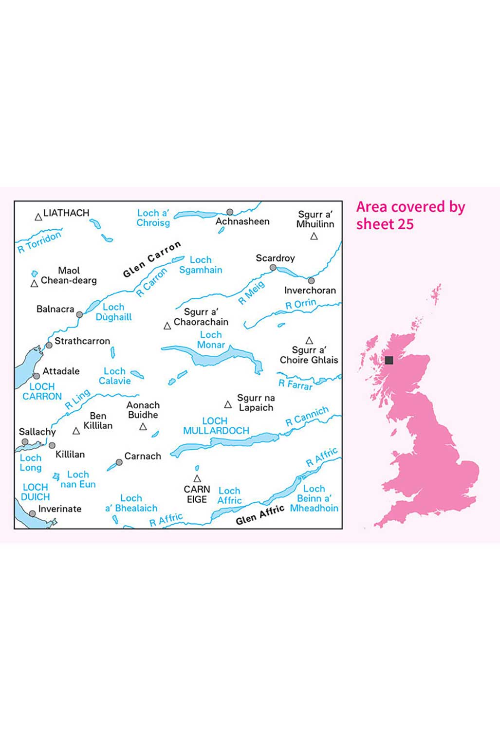 Ordnance Survey Glen Carron & Glen Affric - Landranger 25 Map