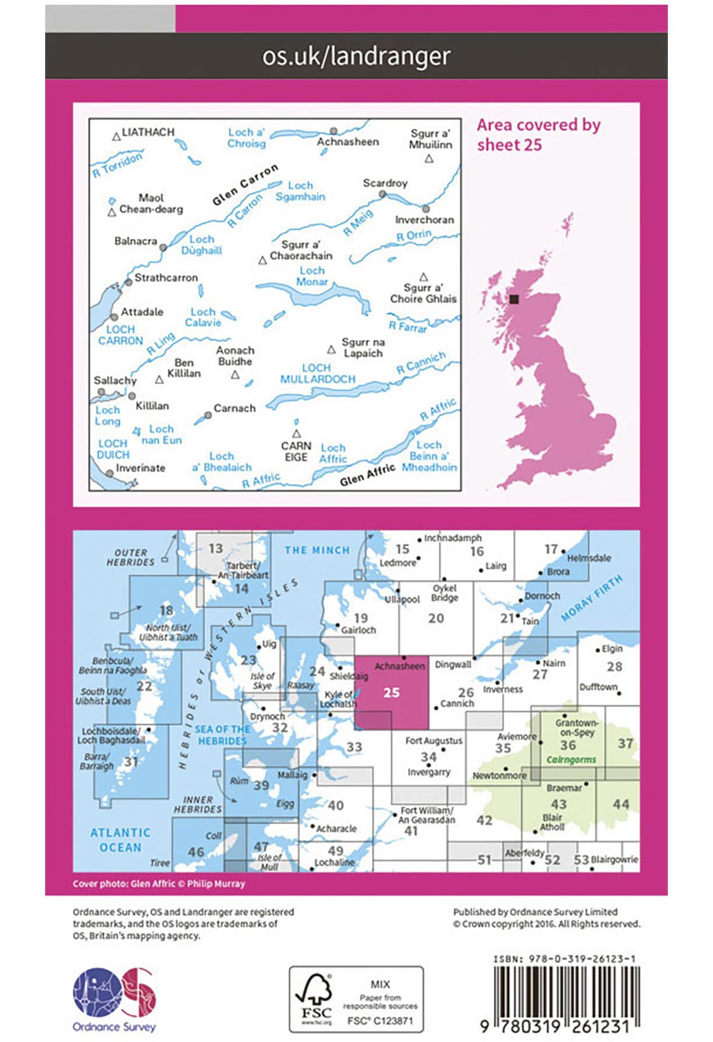 Ordnance Survey Glen Carron & Glen Affric - Landranger 25 Map