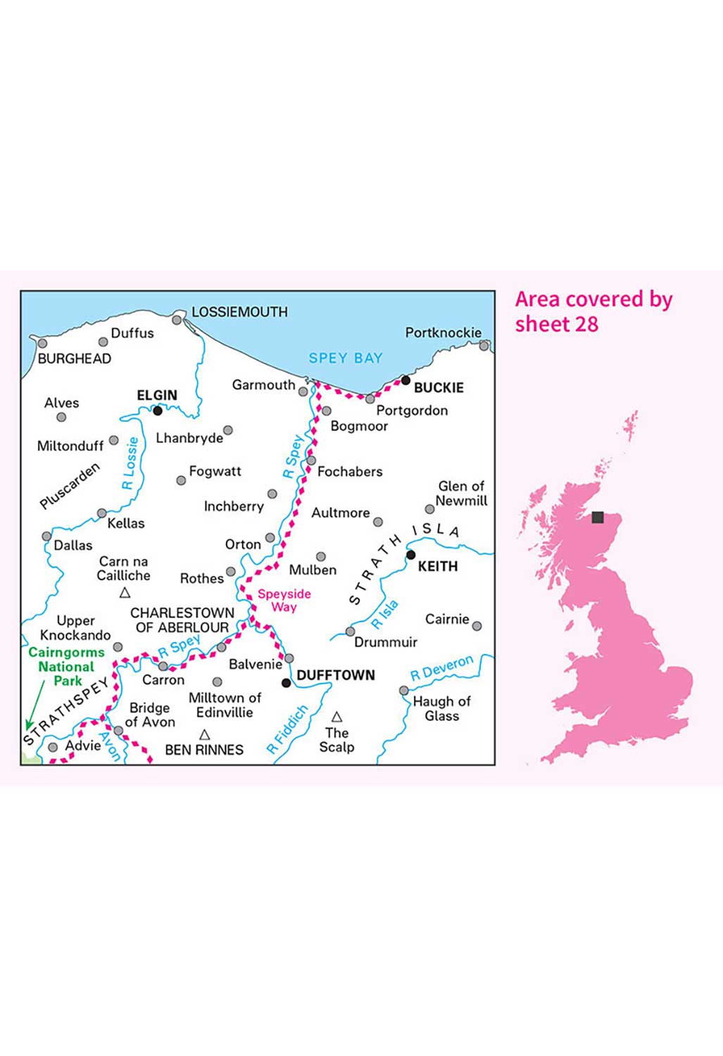 Ordnance Survey Elgin, Dufftown, Buckie & Keith - Landranger 28 Map