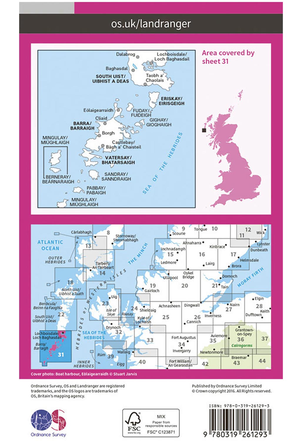 Ordnance Survey Barra, South Uist, Vatersay & Eriskay - Landranger 31 Map