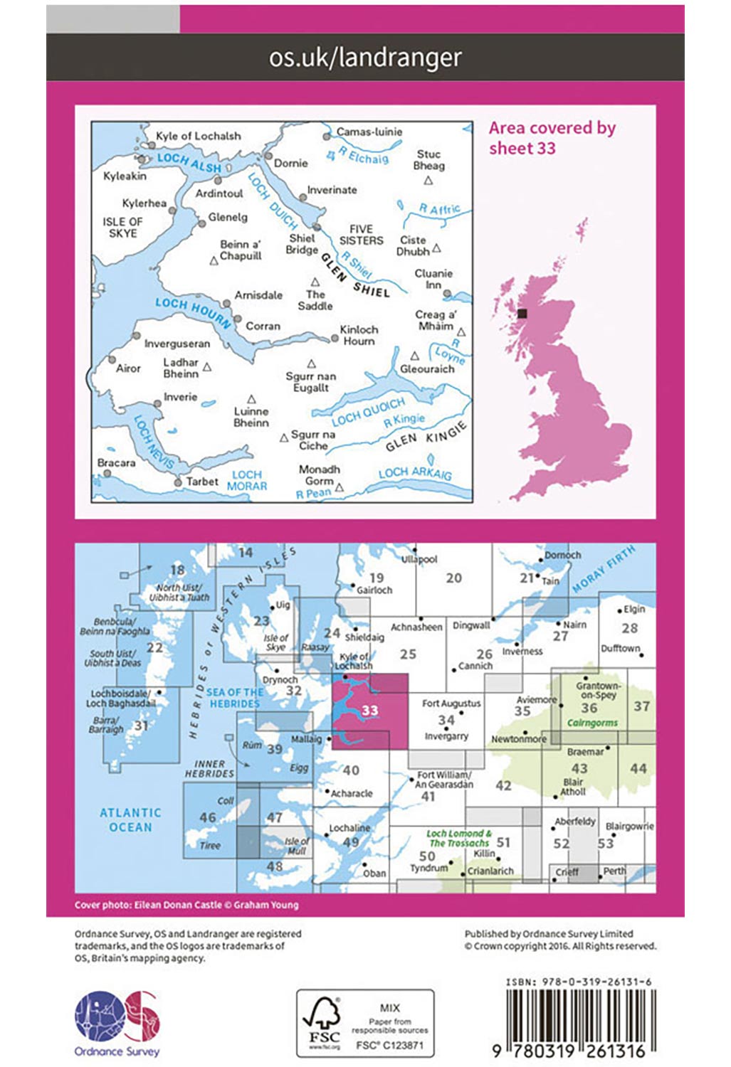 Ordnance Survey Loch Alsh, Glen Shiel & Loch Hourn - Landranger 33 Map