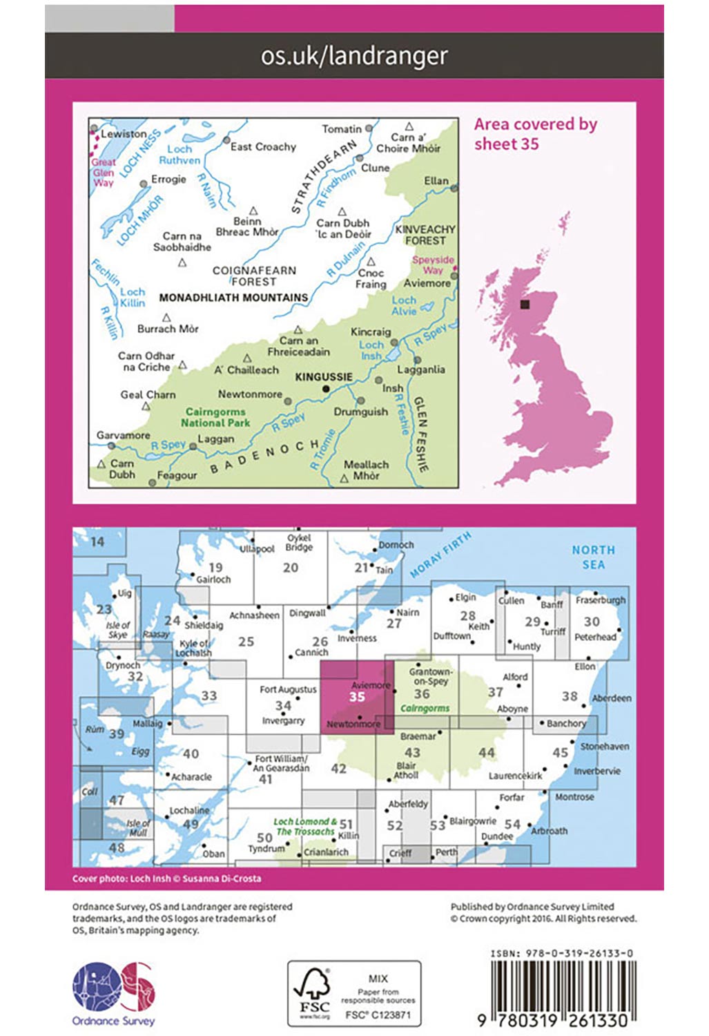Ordnance Survey Kingussie & Monadhliath Mountains - Landranger 35 Map