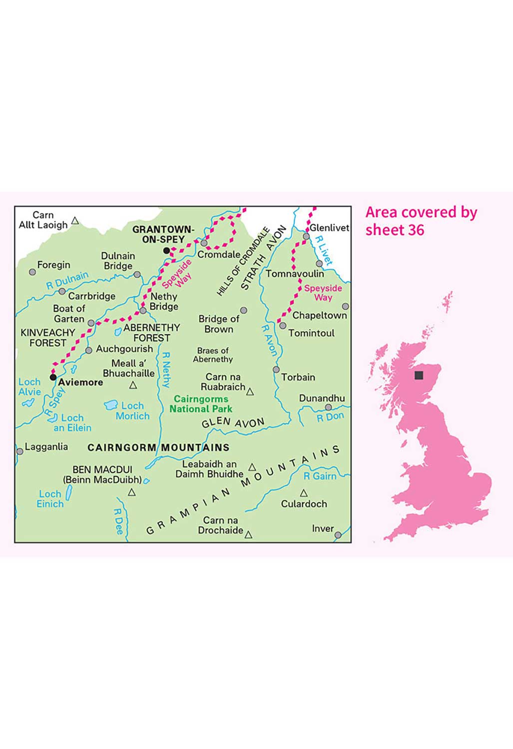 Ordnance Survey Grantown, Aviemore & Cairngorm Mountains - Landranger 36 Map