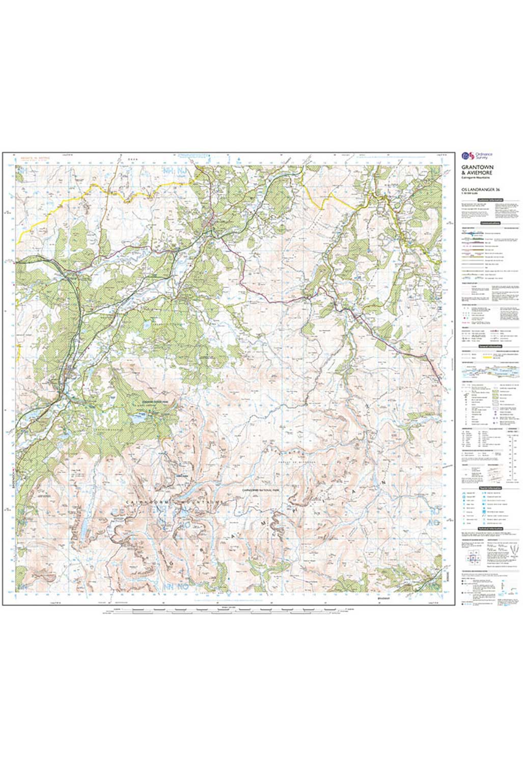 Ordnance Survey Grantown, Aviemore & Cairngorm Mountains - Landranger 36 Map