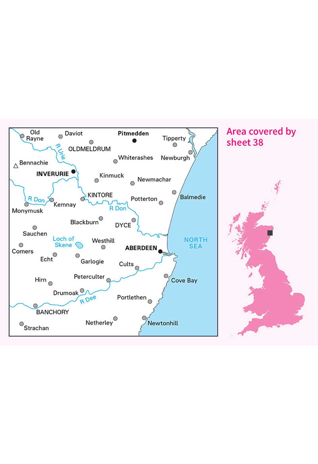 Ordnance Survey Aberdeen, Inverurie & Pitmedden - Landranger 38 Map