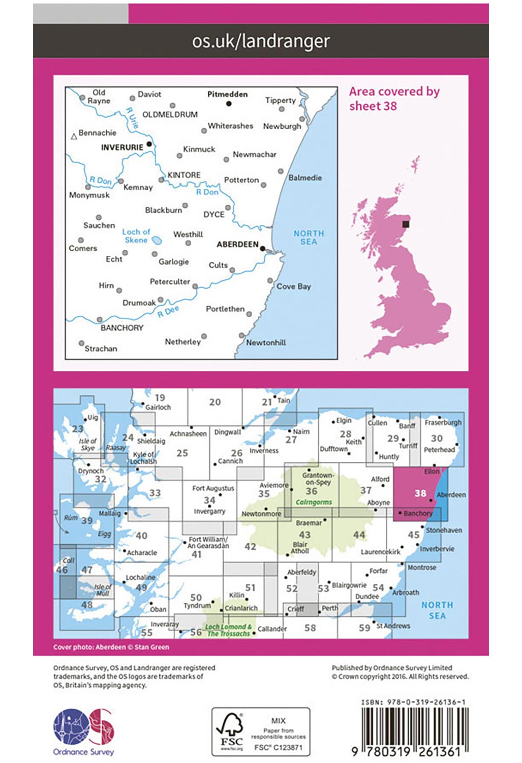 Ordnance Survey Aberdeen, Inverurie & Pitmedden - Landranger 38 Map