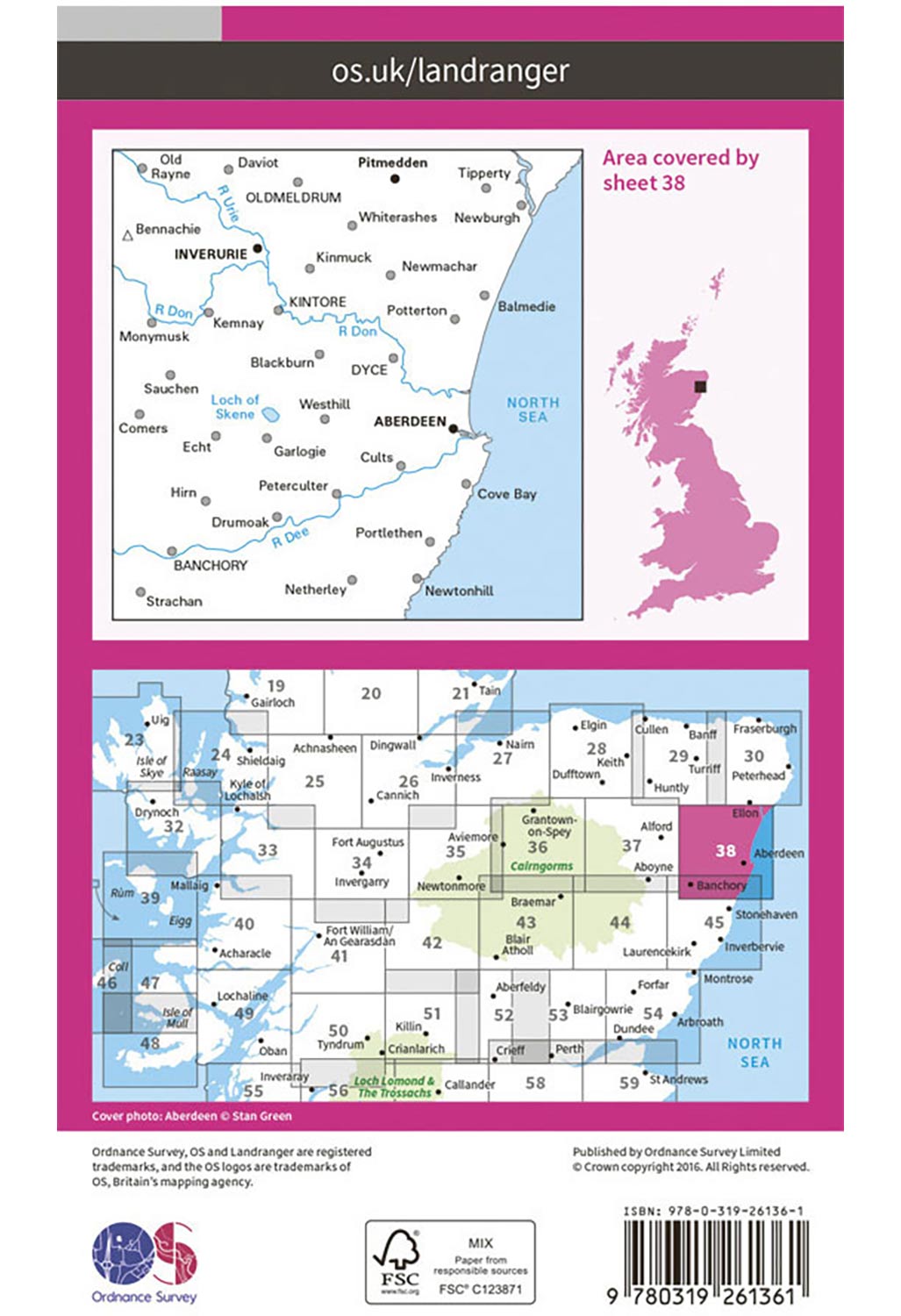 Ordnance Survey Aberdeen, Inverurie & Pitmedden - Landranger 38 Map