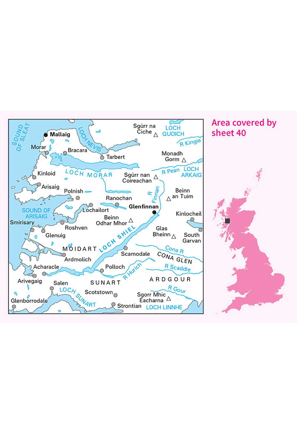 Ordnance Survey Mallaig, Glenfinnan & Loch Shiel - Landranger 40 Map