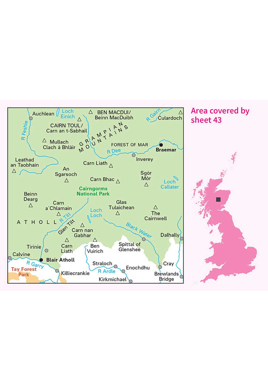 Ordnance Survey Braemar & Blair Atholl - Landranger 43 Map