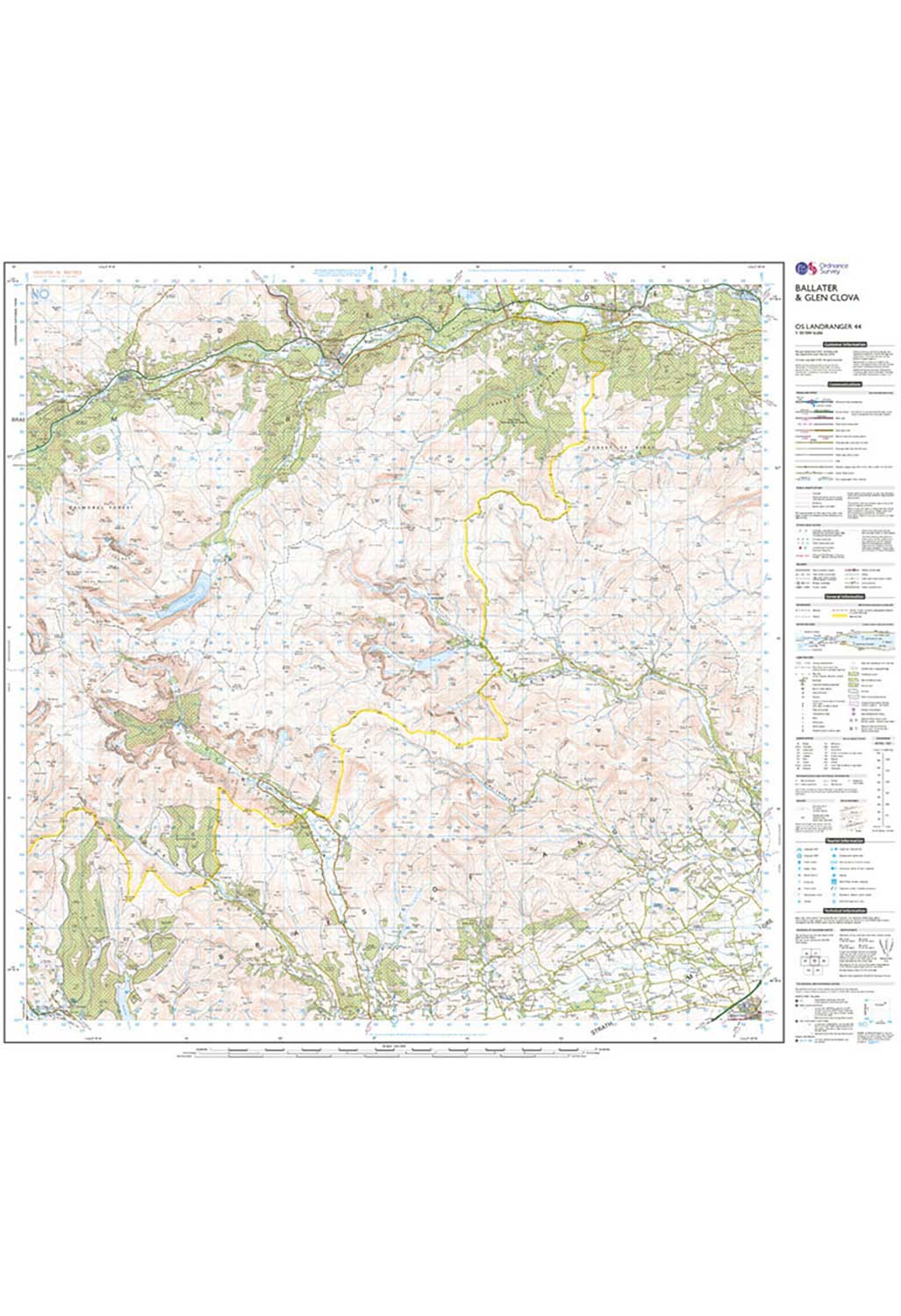Ordnance Survey Ballater, Glen Clova - Landranger 44  Map