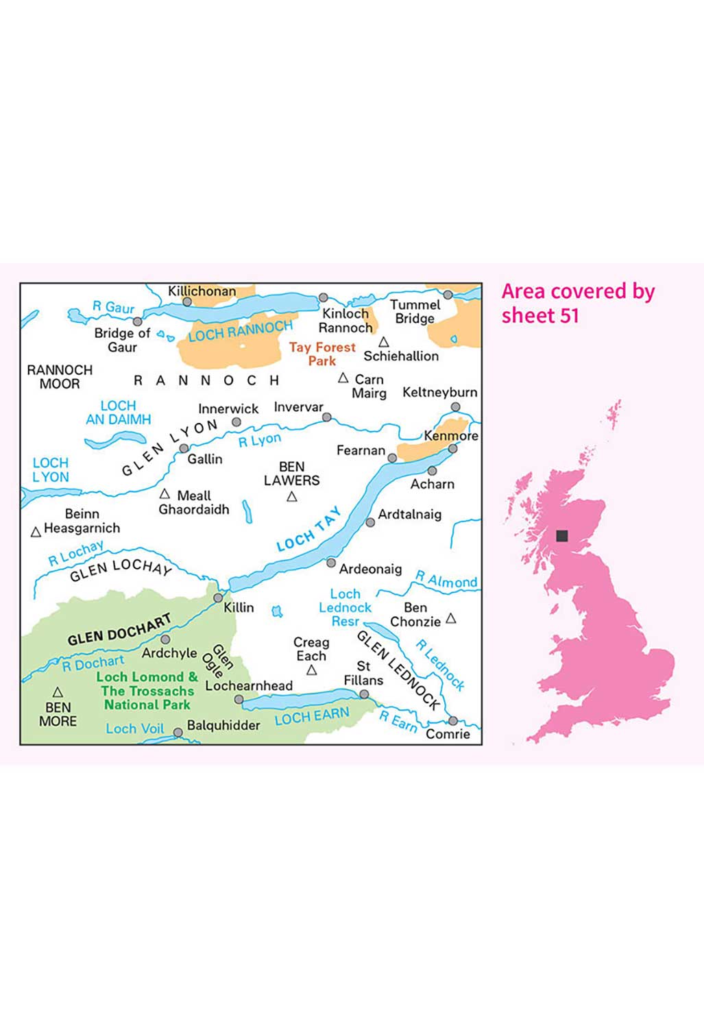 Ordnance Survey Loch Tay & Glen Dochart - Landranger 51 Map