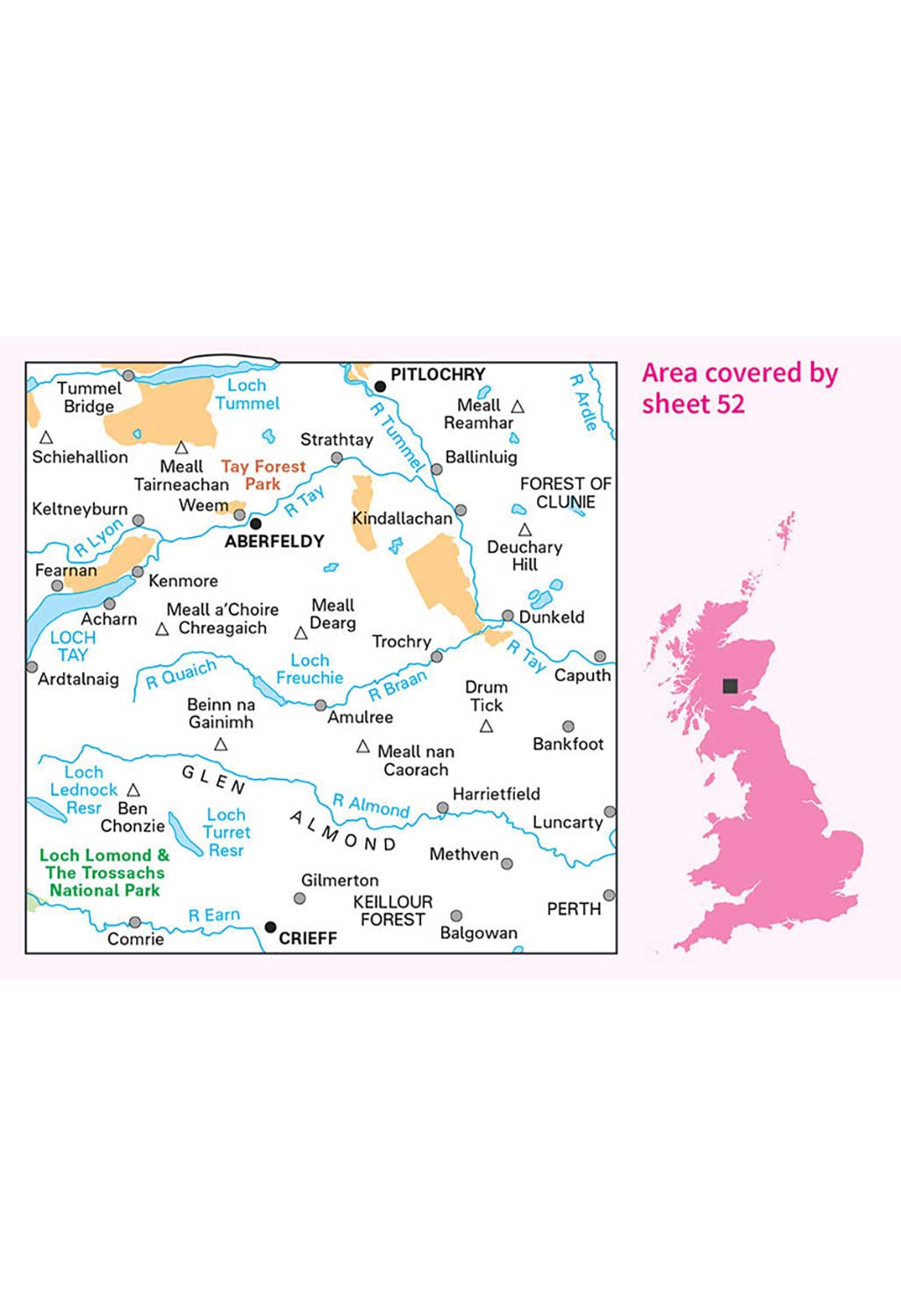 Ordnance Survey Pitlochry & Crieff - Landranger 52 Map