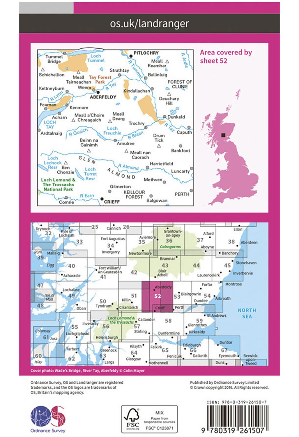 Ordnance Survey Pitlochry & Crieff - Landranger 52 Map
