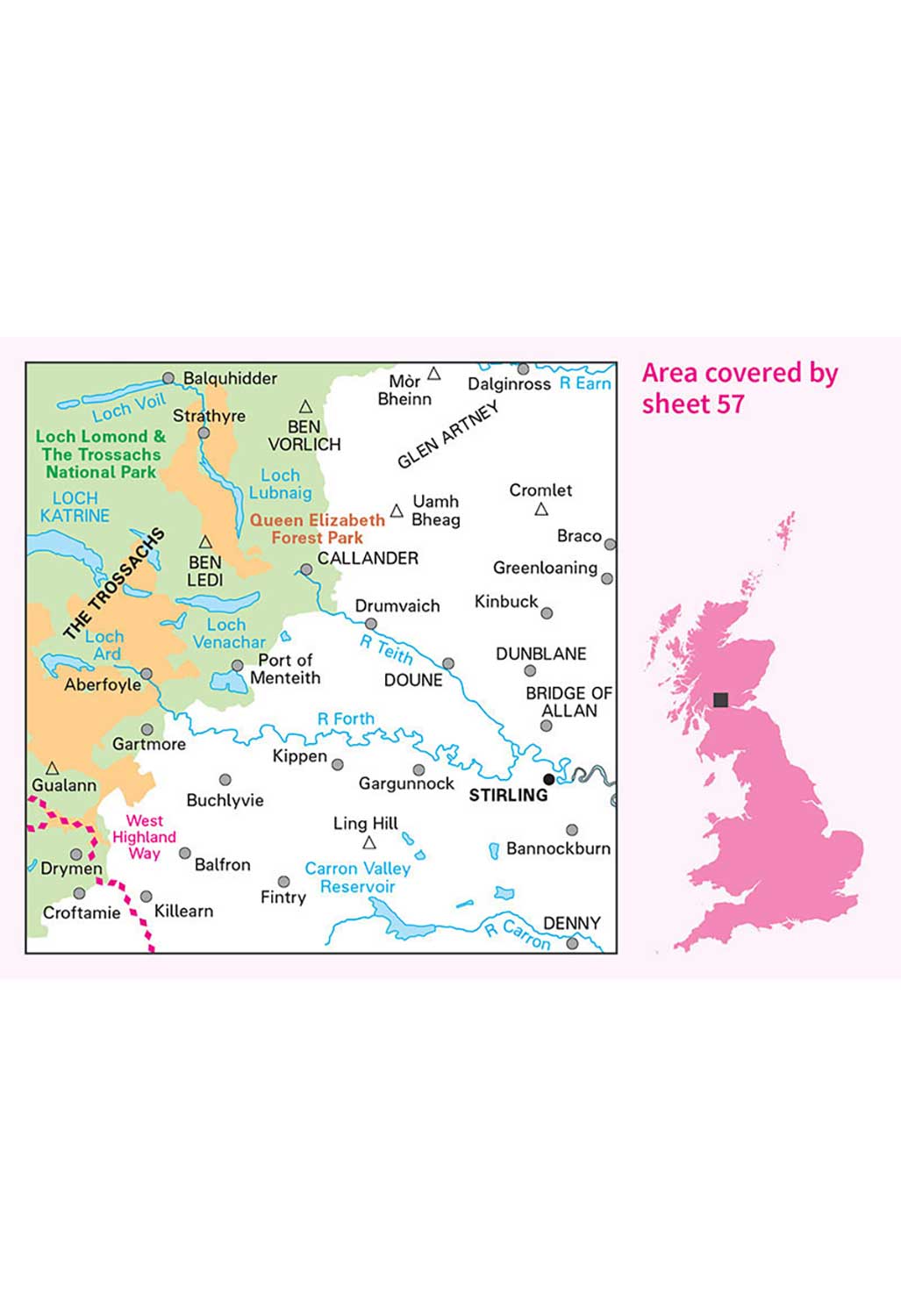 Ordnance Survey Stirling & The Trossachs - Landranger 57 Map