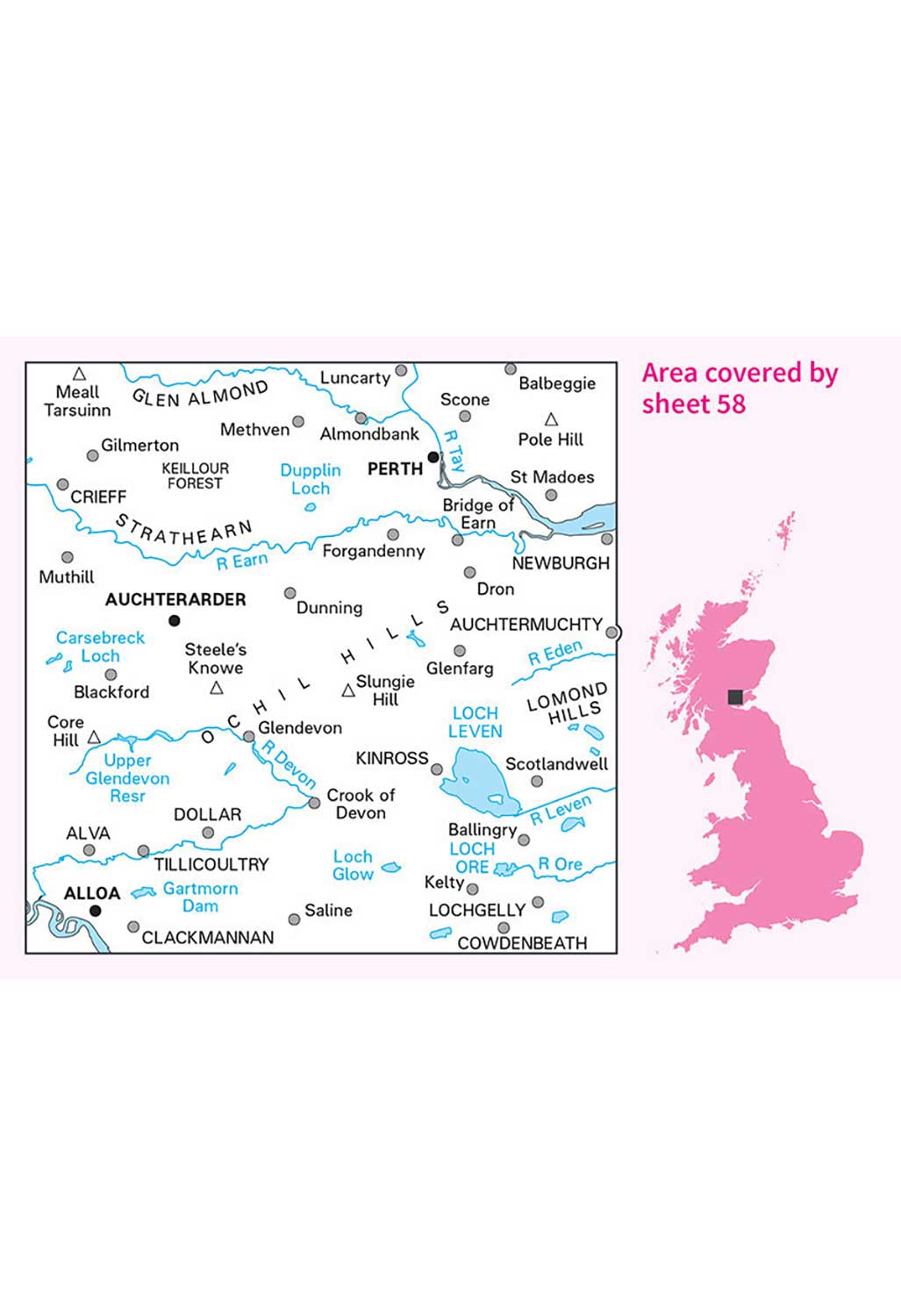 Ordnance Survey Perth to Alloa, Auchterarder - Landranger 58 Map