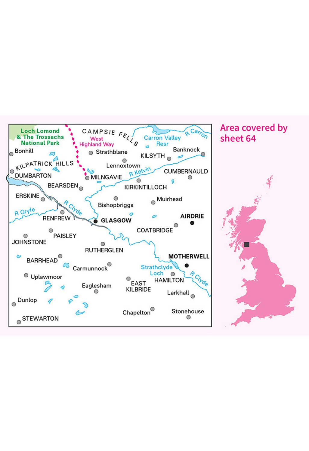 Ordnance Survey Glasgow, Motherwell & Airdrie - Landranger 64 Map