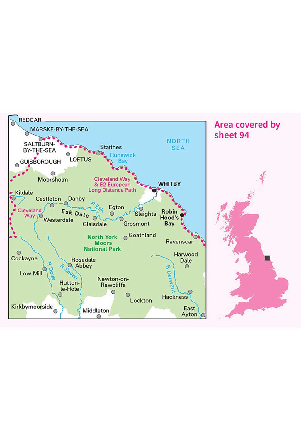 Ordnance Survey Whitby, Esk Dale & Robin Hood's Bay - Landranger 94 Map