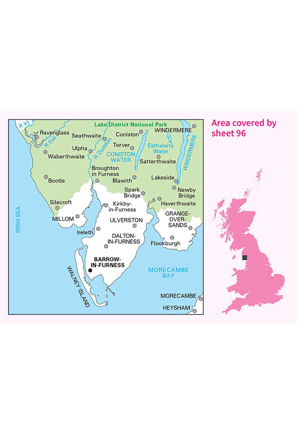 Ordnance Survey Barrow-in-Furness & South Lakeland - Landranger 96 Map