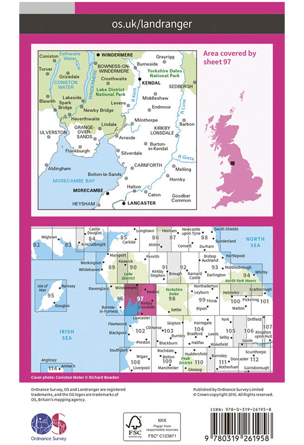 Ordnance Survey Kendal, Morecambe, Windermere & Lancaster - Landranger 97 Map