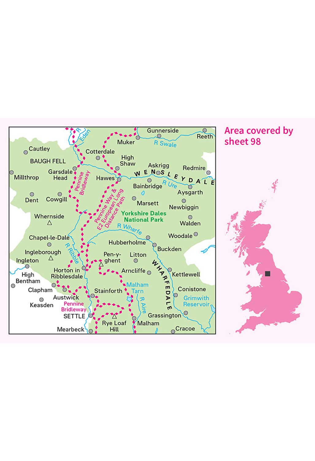 Ordnance Survey Wensleydale & Upper Wharfedale - Landranger 98 Map