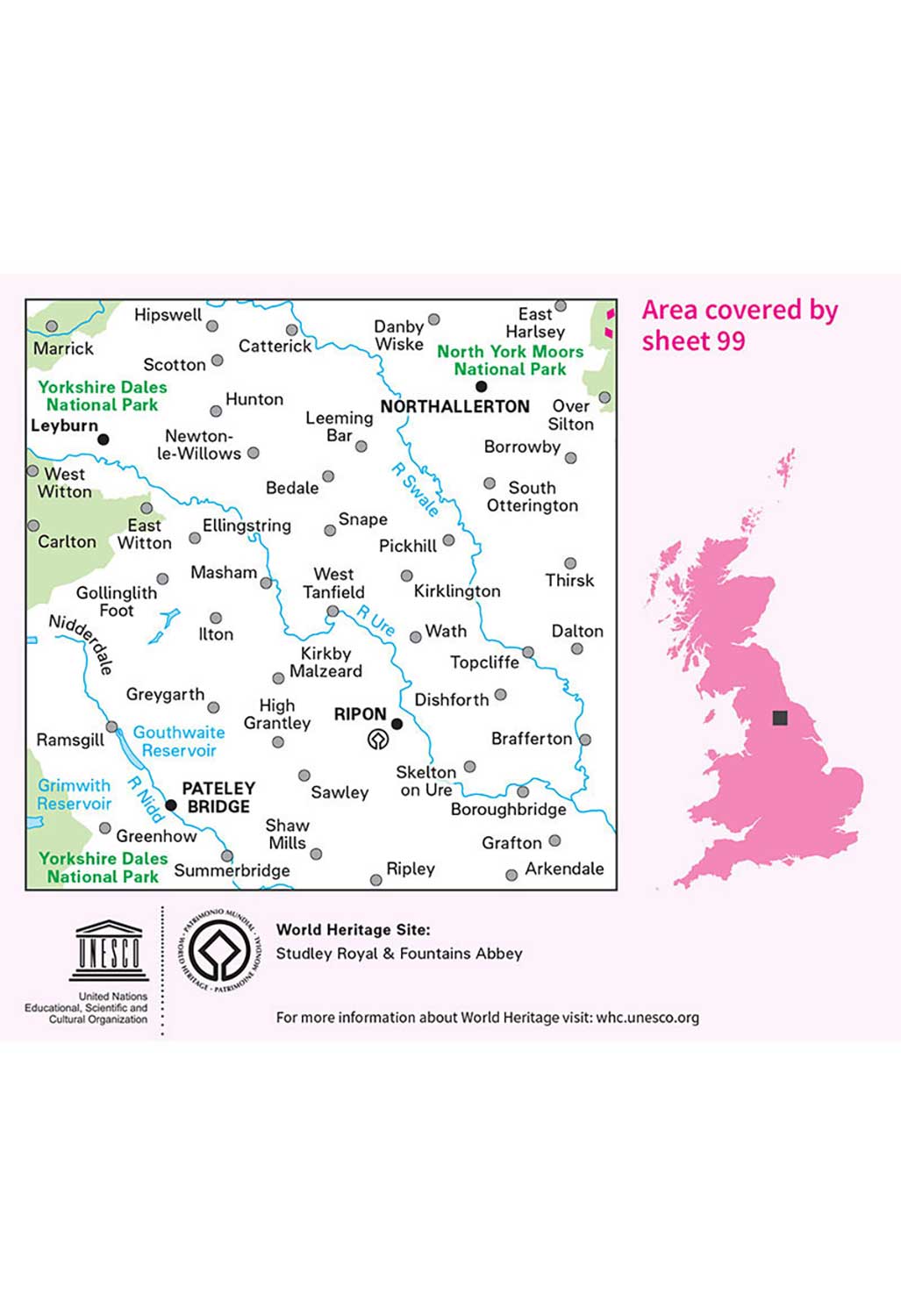Ordnance Survey Northallerton, Ripon, Pateley Bridge & Leyburn - Landranger 99 Map