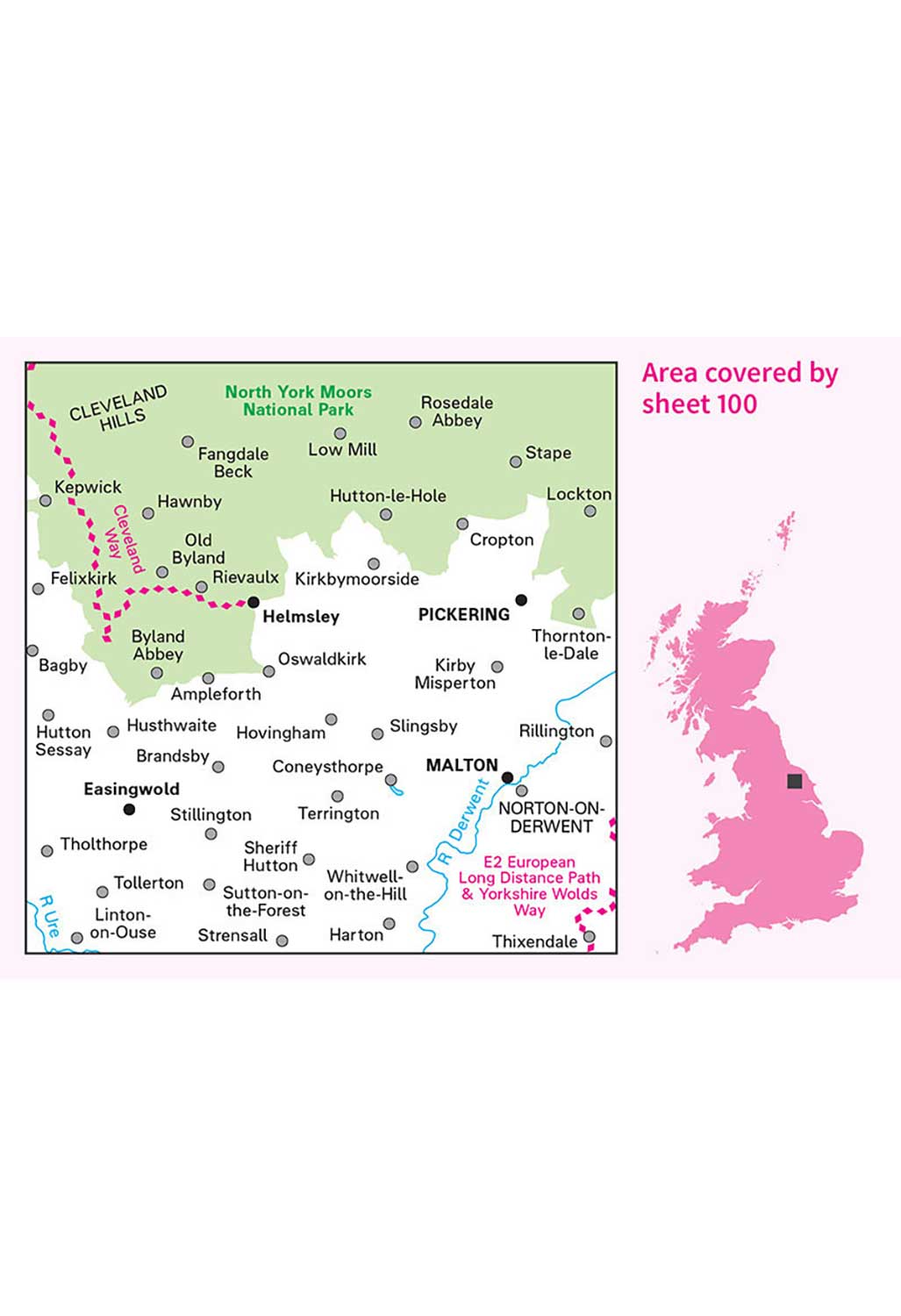 Ordnance Survey Malton, Pickering, Helmsley & Easingwold - Landranger 100 Map