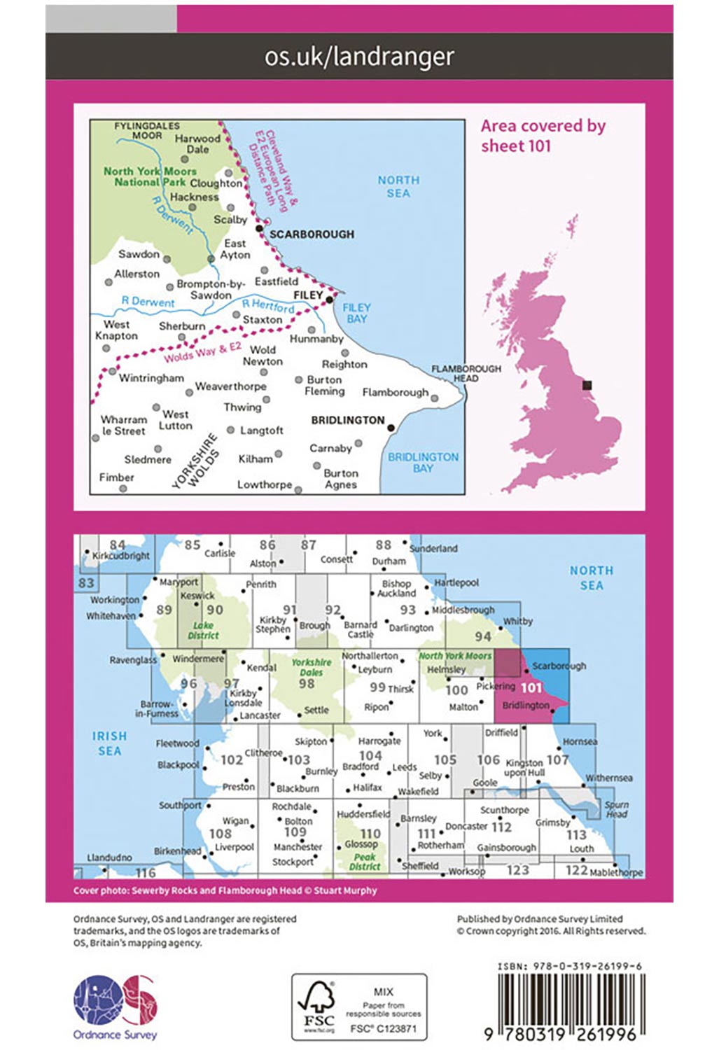 Ordnance Survey Scarborough, Bridlington & Filey - Landranger 101 Map