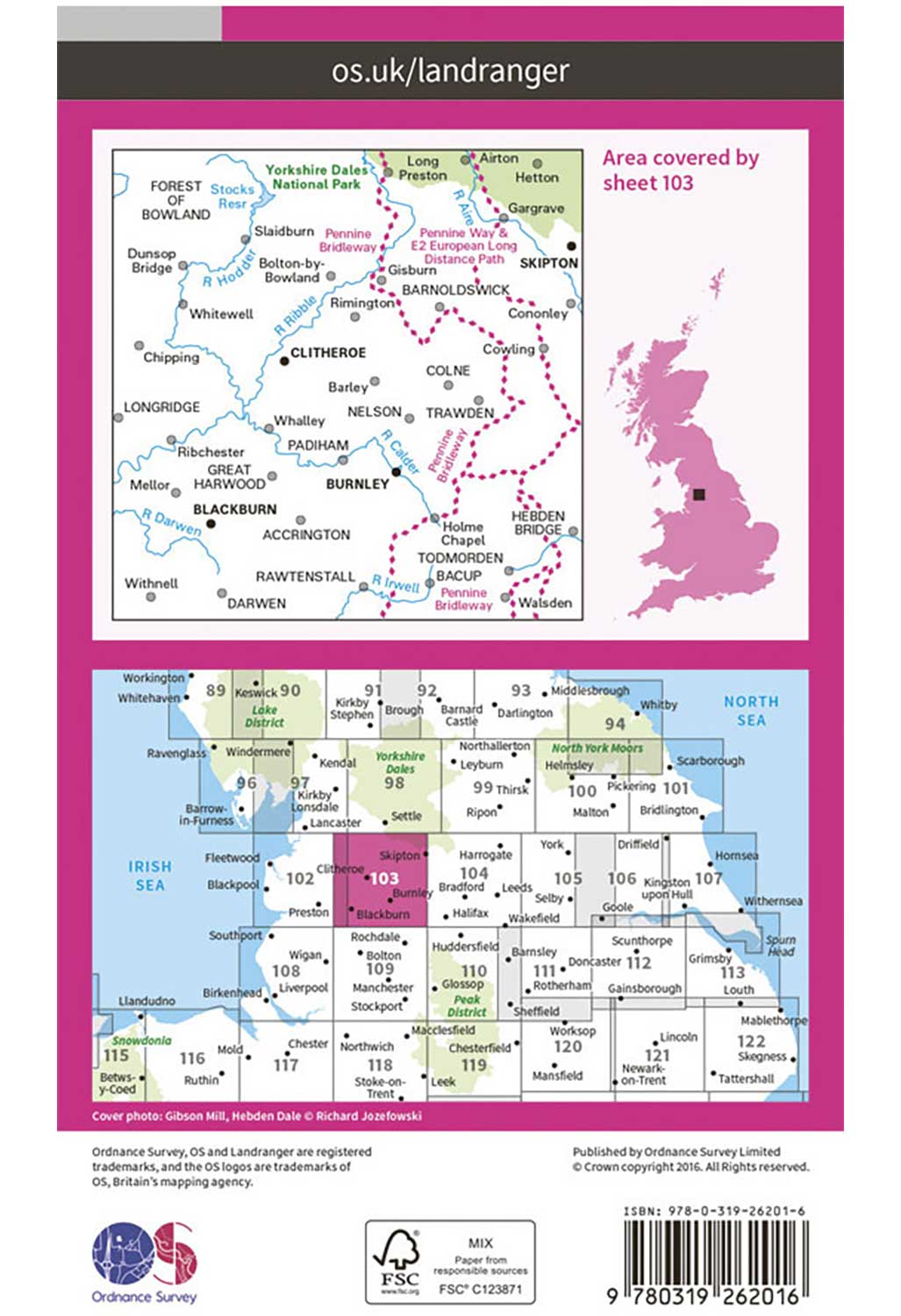 Ordnance Survey Blackburn, Burnley, Clitheroe & Skipton - Landranger 103 Map