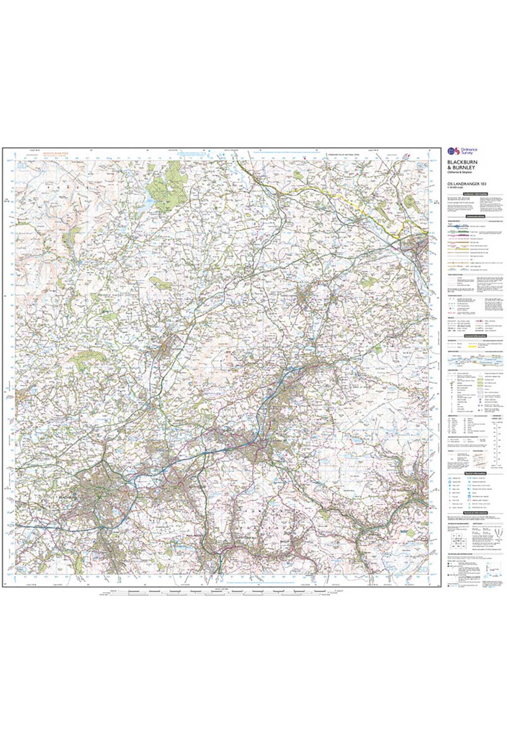 Ordnance Survey Blackburn, Burnley, Clitheroe & Skipton - Landranger 103 Map