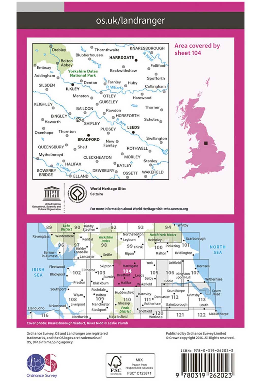 Ordnance Survey Leeds, Bradford, Harrogate & Ilkley - Landranger 104 Map