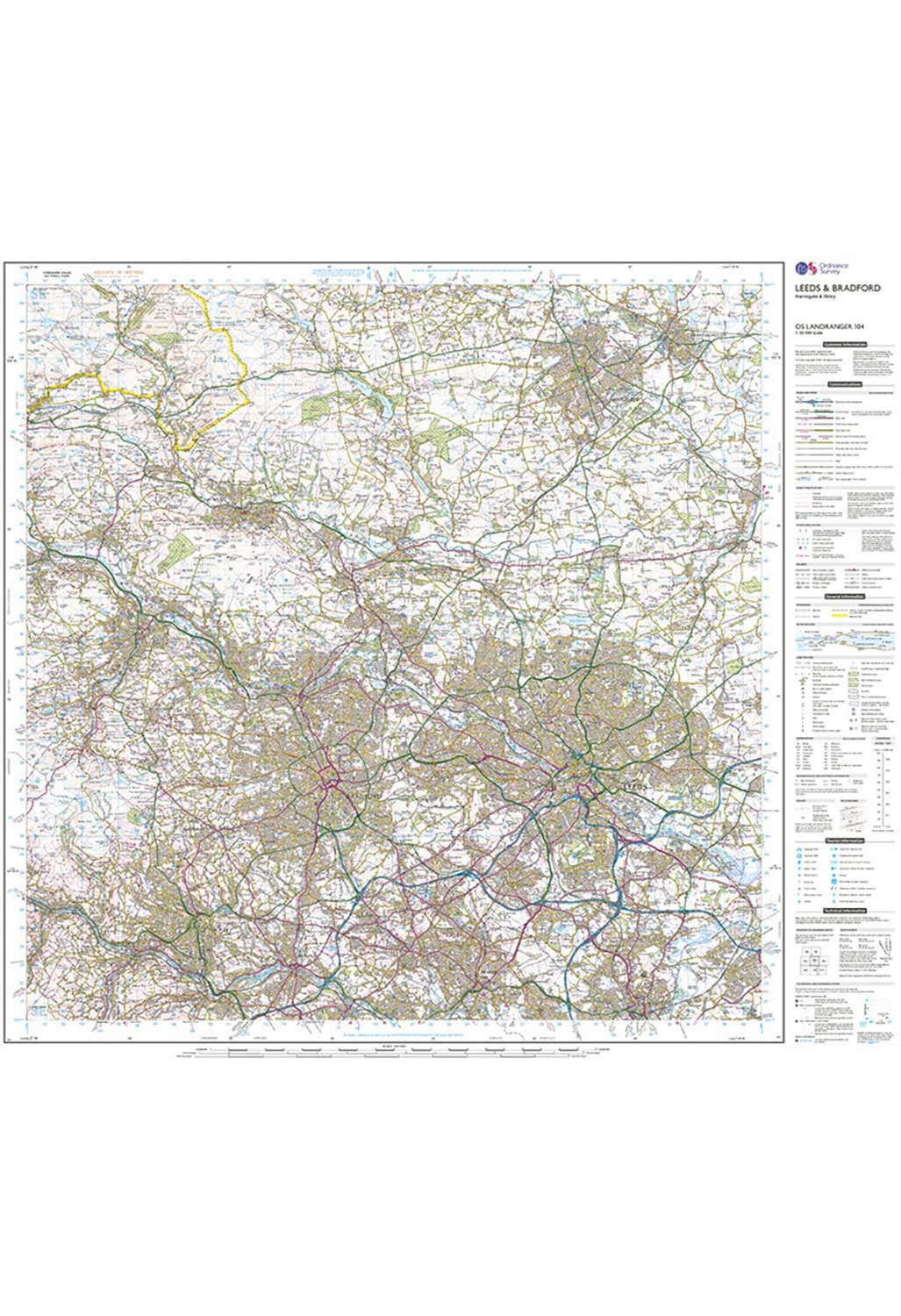 Ordnance Survey Leeds, Bradford, Harrogate & Ilkley - Landranger 104 Map