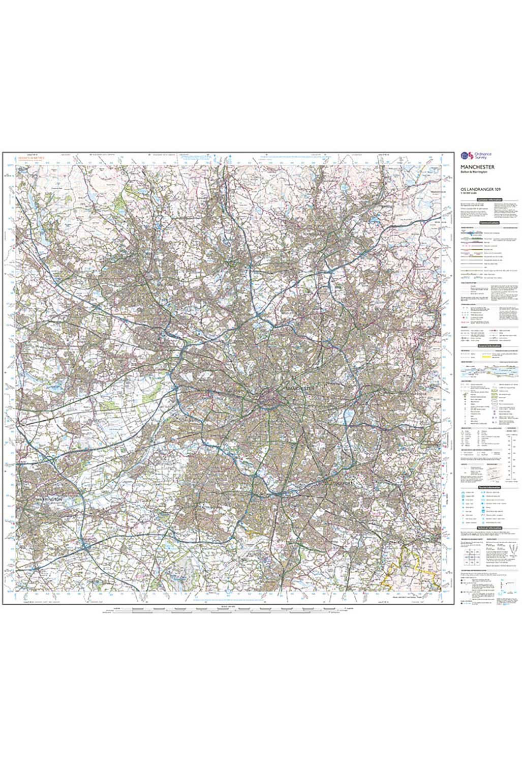 Ordnance Survey Manchester, Bolton & Warrington - Landranger 109 Map