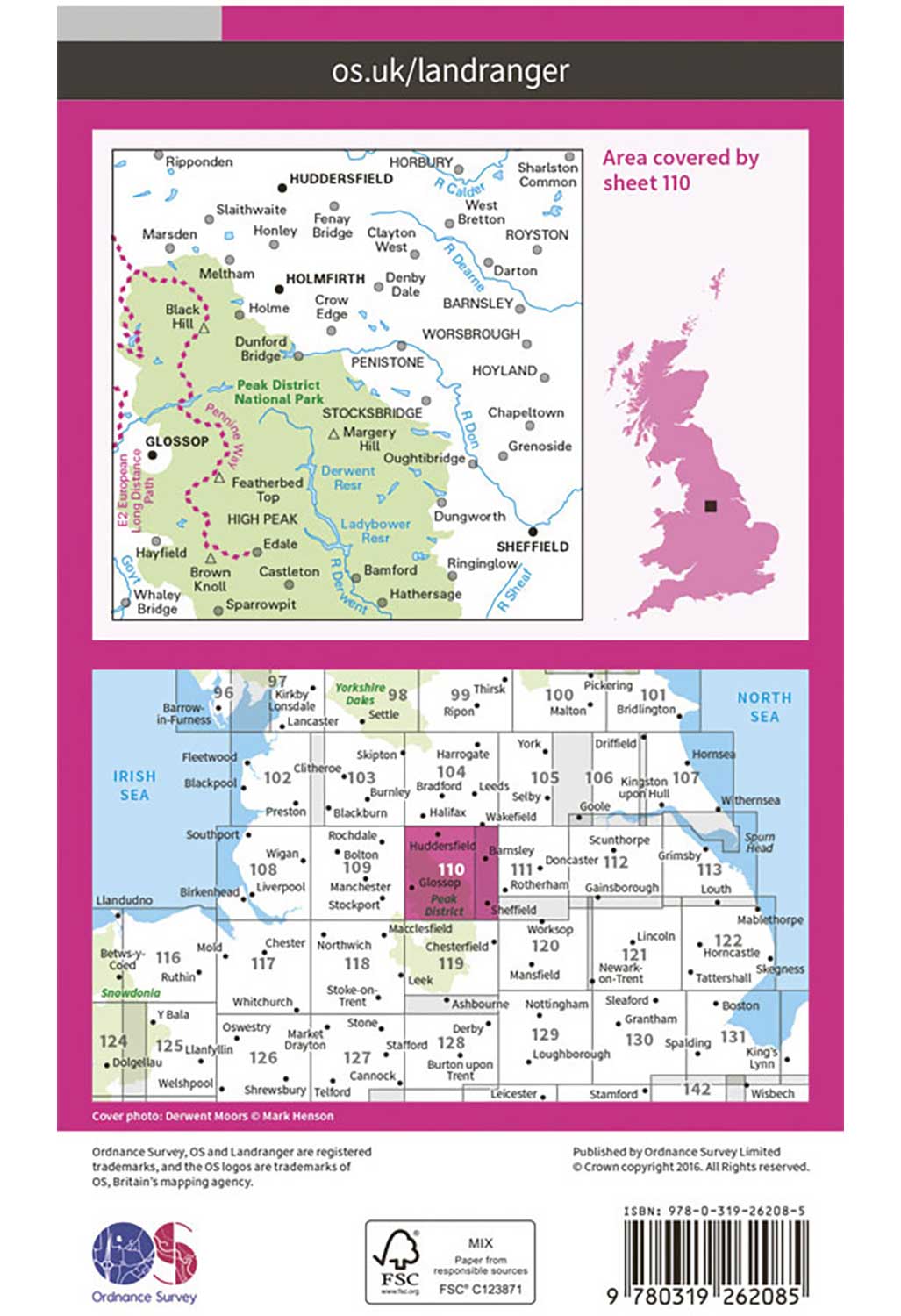 Ordnance Survey Sheffield, Huddersfield, Glossop & Holmfirth - Landranger 110 Map