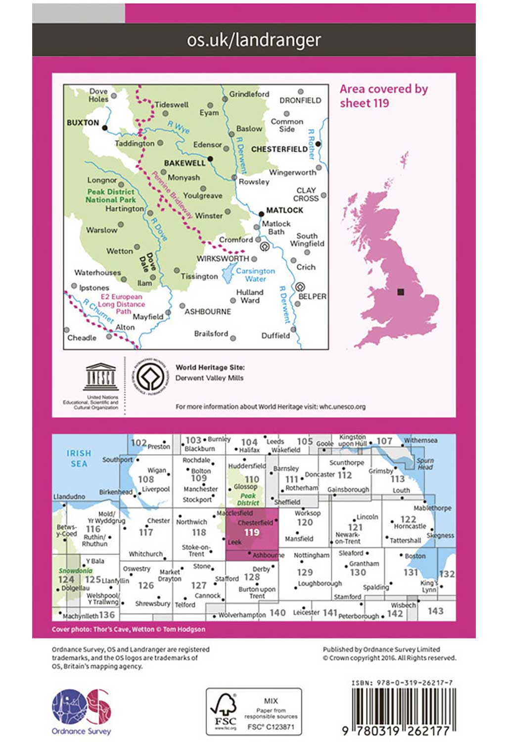 Ordnance Survey Buxton, Matlock, Bakewell & Dove Dale - Landranger 119 Map