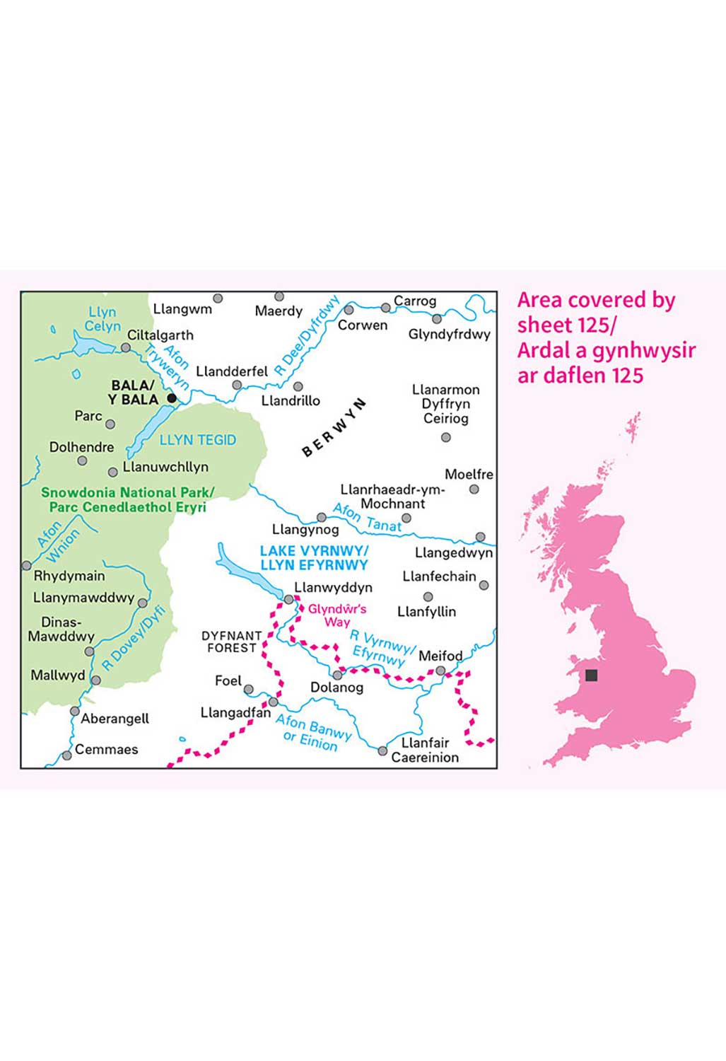 Ordnance Survey Bala, Lake Vyrnwy & Berwyn - Landranger 125 Map