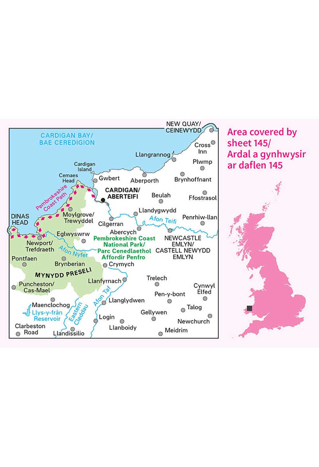 Ordnance Survey Cardigan & Mynydd Preseli - Landranger 145 Map